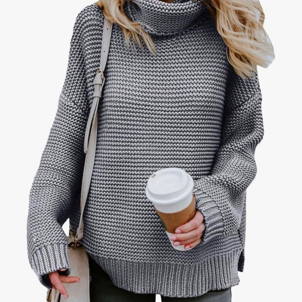 Cozy Gray Knit Turtleneck Sweater